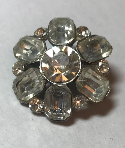 Vintage Clear Rhinestone Round Large Single Button Cover
