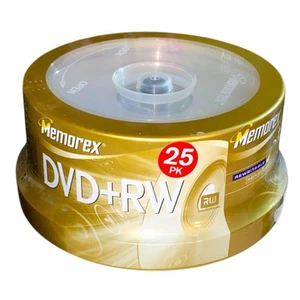 Memorex DVD+RW 25-pk 4X 4.7GB 120 min Rewritable Discs Spindle Case New Sealed - Photo 1/3