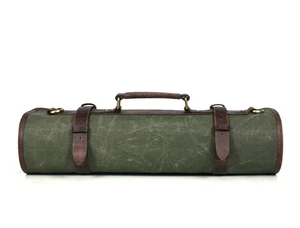 Turin Leather Canvas Chef Knife Roll Olive Green 10 Slot  - Picture 1 of 10