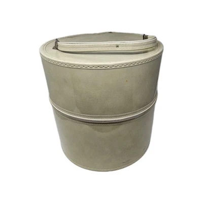 Caja de sombrero grande vintage de vinilo beige blanco, caja de pelucas, estuche de viaje Foto 1 de 4