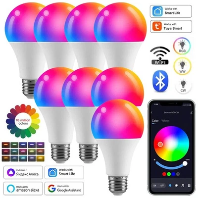 WiFi Bluetooth E27 Bulb RGB Smart LED Light Dimmable App Control w/ Alexa Google - Image 1 of 4