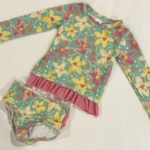 Costume da bagno RuffleButts due pezzi floreale rosa con volant manica lunga, bambina 3T - Foto 1 di 23