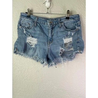 Mossimo Distressed 牛仔短裤高腰磨边下摆浅水洗 10 码 — 第 1/3 张图片