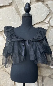 Womens Black Polyester Chiffon Cape Beaded Shawl - Picture 1 of 8