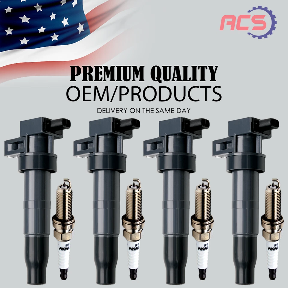 Bobina de ignição 4X OEM e vela de ignição de irídio 4X para Hyundai Sonata Kia Optima UF546 - Imagem 1 de 4