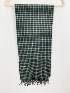 NEW Woolmark Lambswool Scarf Wrap Fringe 55x11" Blue Yellow Plaid - Picture 1 of 7