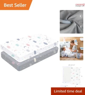 Fitted Crib Sheets Microfiber 28x52 2 Pack Soft Cloud Pattern Baby Essentials - Image 1 of 4