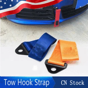 Red Universal Car Front/Rear Bumper Sports Style Tow Hook Strap Decorative Rope - Picture 1 of 15