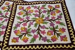Handwoven Kashmiri Wool 15" Floral Throw Pillow Case Cover Cotton Backing - Picture 1 of 7
