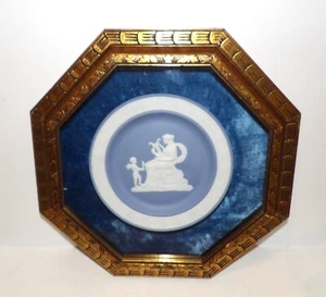 STUNNING VINTAGE WEDGWOOD ENGLAND JASPERWARE BLUE CUPID LYRE WOMAN FRAMED ART - Picture 1 of 6