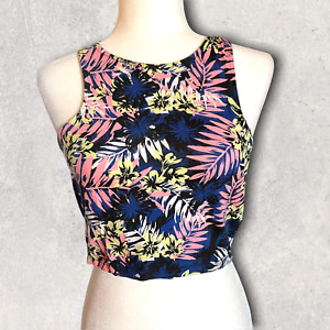 SLEEVELESS NEON TROPICAL PATTERN CROP TOP-FITS GREAT! IN GOOD CONDITION