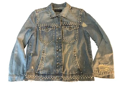 (Blanco EE. UU.) Chaqueta Jean Tachonada Gótica Motociclista Shabby Chic Talla M Foto 1 de 4