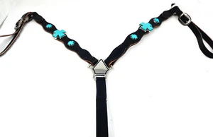 Brusthalsband dunkelblau Geschirr Leder Pferd Tack türkis Kreuz Conchos Watt - Bild 1 von 2