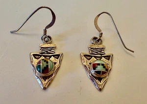 Sterling Silver/Multi-Color Stone Inlay Arrow Head Dangle Earrings 5* Copyright - Picture 1 of 5