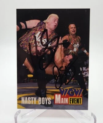 TARJETA AUTOGRAFIADA FIRMADA POR EL EVENTO PRINCIPAL CARDZ WCW 1995 de The Nasty Boys  Foto 1 de 2
