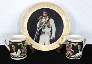 1991 Elvis Presley American Eagle Ceramic Mug Pair 927465 Hamilton Gifts & Plate - Picture 1 of 11