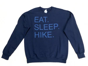 NEU "EAT. SCHLAFEN. WANDERUNG." Sweatshirt JERZEES Unisex Damen Größe MED Navy Lang Slv - Bild 1 von 7
