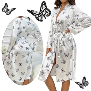 Sexy Women's Lace Babydoll White Butterfly Printed Pajama Dress Set Sleepwear US - Picture 1 of 9