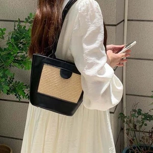 Breathable Women Bucket Handbag Anti-Splash Water Straw Shoulder Bag Summer - Picture 1 of 14