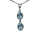 9Ct White Gold Natural Blue Topaz Double Oval Pendant & Necklace British Made