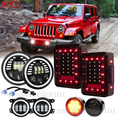 Full Kits For Jeep 07-18 JK JKU Tail Light 7" Led Headlight Turn Signal Fog Lamp - Image 1 of 4