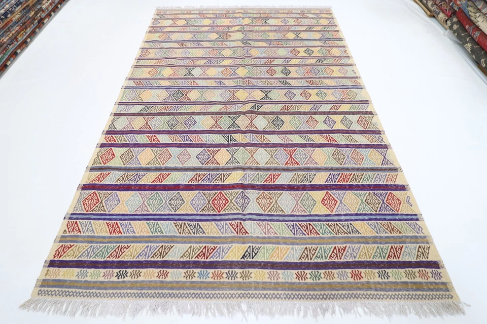 7 x 10 ft Soumak Kilim Area Afghan Hand Knotted Wool Kilim Living Room kilim - Image 1 of 4