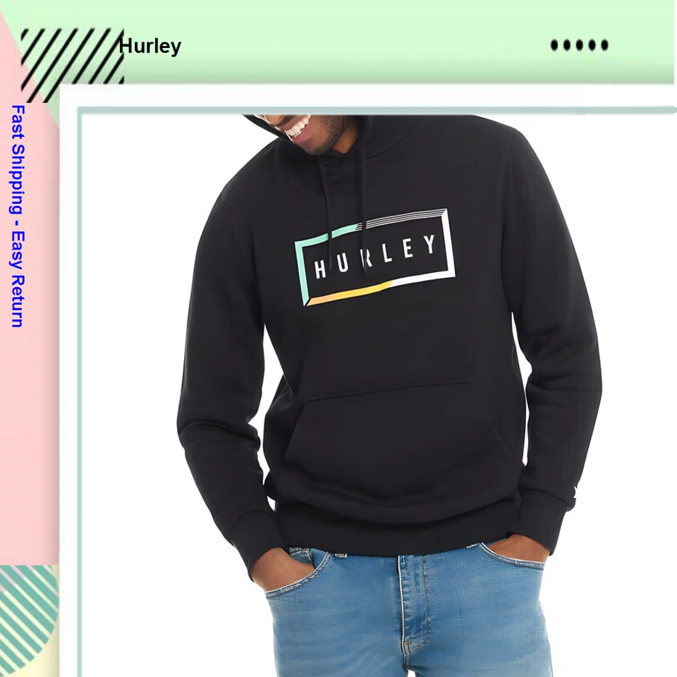 Hurley Men’s Graphic Fleece Lined Hoodie (Black MEDIUM)