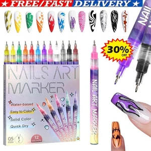 12Colors Nail Art Pens Set -Nail Art Graffiti Pen DIY Nail D-rawing Painting Pen - Picture 1 of 15