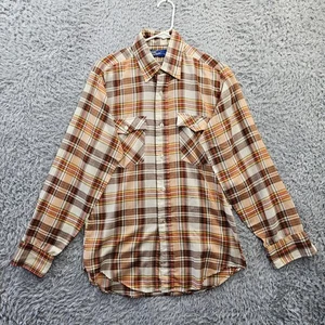 Vintage 1970s JC Penny Shirt Plain Pockets Plaid Lightweight Medium *Button - Picture 1 of 15
