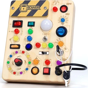 Busy Board with 13 LED Light Switches Montessori Toys for 1+ Years Old Wood - Picture 1 of 7