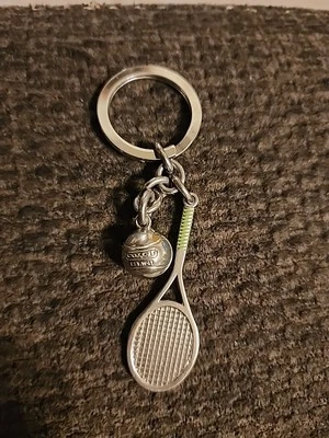  Chaveiro COACH prata níquel 3D raquete de tênis/bola pingente fob  - Imagem 1 de 4
