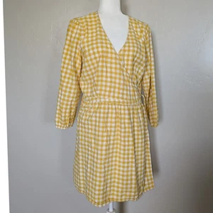 Old Navy abito avvolgente donna XL giallo bianco gingham a quadri lunghezza ginocchio scollo V - Foto 1 di 15