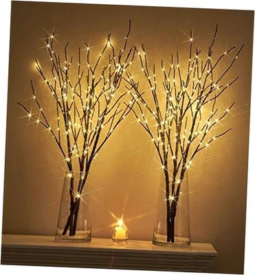  Rama marrón ramita iluminada con luces de hadas 32 pulgadas 150 LED marrón + blanco cálido 2 juegos Foto 1 de 4