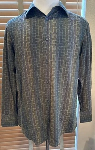 JHANE BARNES Olive Blue Silk Blend Geometric Long Sleeve Shirt Size M P18984 - Picture 1 of 5