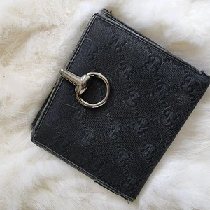 Gucci GG Canvas schwarz faltbare Geldbörse 4,5" x 5" Horsebit geschlossen Monogramm - Bild 1 von 6