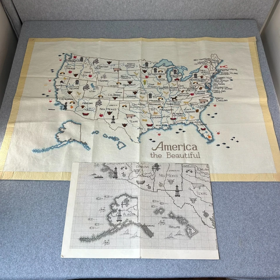 America the Beautiful USA Cross Stitch Pattern Sue Hillis Almost Complete Craft - Image 1 of 4
