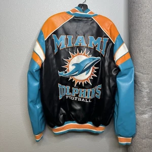 NFL Men's Faux Leather Varsity Jacket Miami Dolphins Medium - Picture 1 of 6