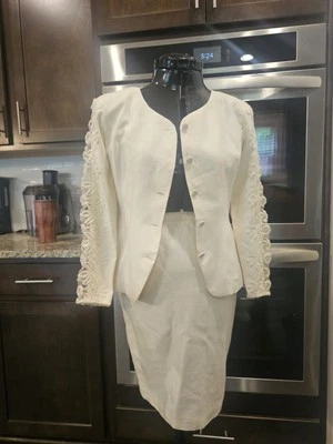 Vestido de traje falda blanca de dos piezas con cuentas de encaje Scott McClintock vintage 2 Foto 1 de 4