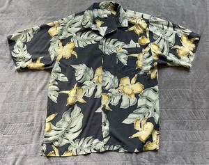Tommy Bahama Hemd Herren M schwarz geblümt 100% Seide Hawaii Knopfleiste Kurzarm - Bild 1 von 8