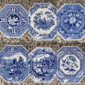 Vtg Set Of 6 Spode Blue Room Sutherland Collection Octagonal Plates-EUC - Picture 1 of 24
