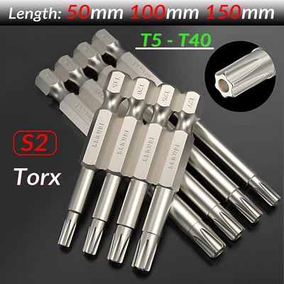 T5 - T40 Long Reach Torx Star Hex Security Bit Set Tamper Proof Screwdriver Bits - Image 1 of 4