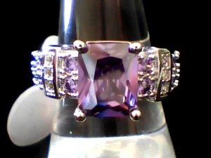 "Unique" Purple Amethyst & Austrian Crytals 18Kt. Wht. Gold Filled Ring Sz. 8 - Picture 1 of 4