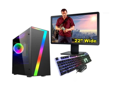 Fast Gaming PC Computer Bundle Monitor Quad Core i5 16GB 1TB Win 10 2GB GT710 - Image 1 of 4