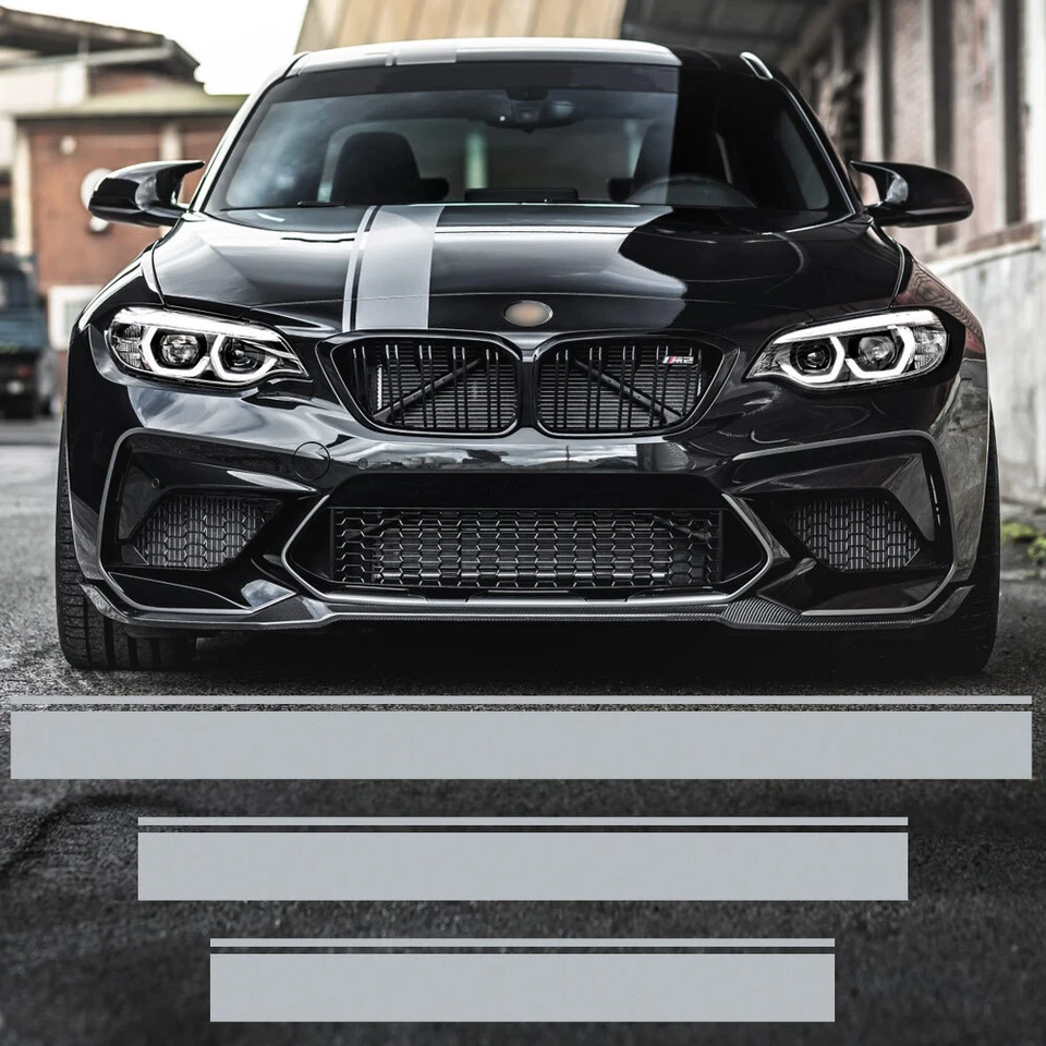 Calcomanías gráficas de vinilo plateadas satinadas a rayas de carreras de rally para BMW Serie 2 M2 M240i Foto 1 de 4