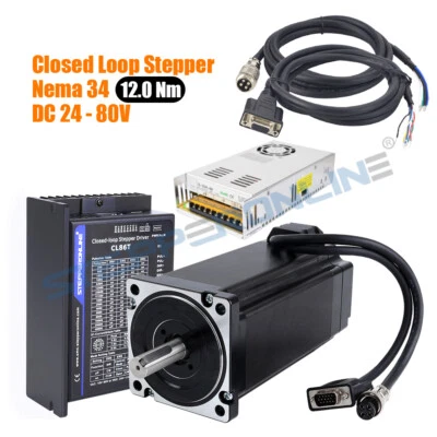 12Nm Nema 34 Closed Loop Stepper Motor Servo Driver + 60V Power Supply CNC Kit - Image 1 of 4