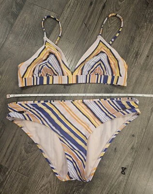 szL Bikini Lab Purple Orange Yellow Striped Cutout Bikini Valentine's Vacation - Image 1 of 4