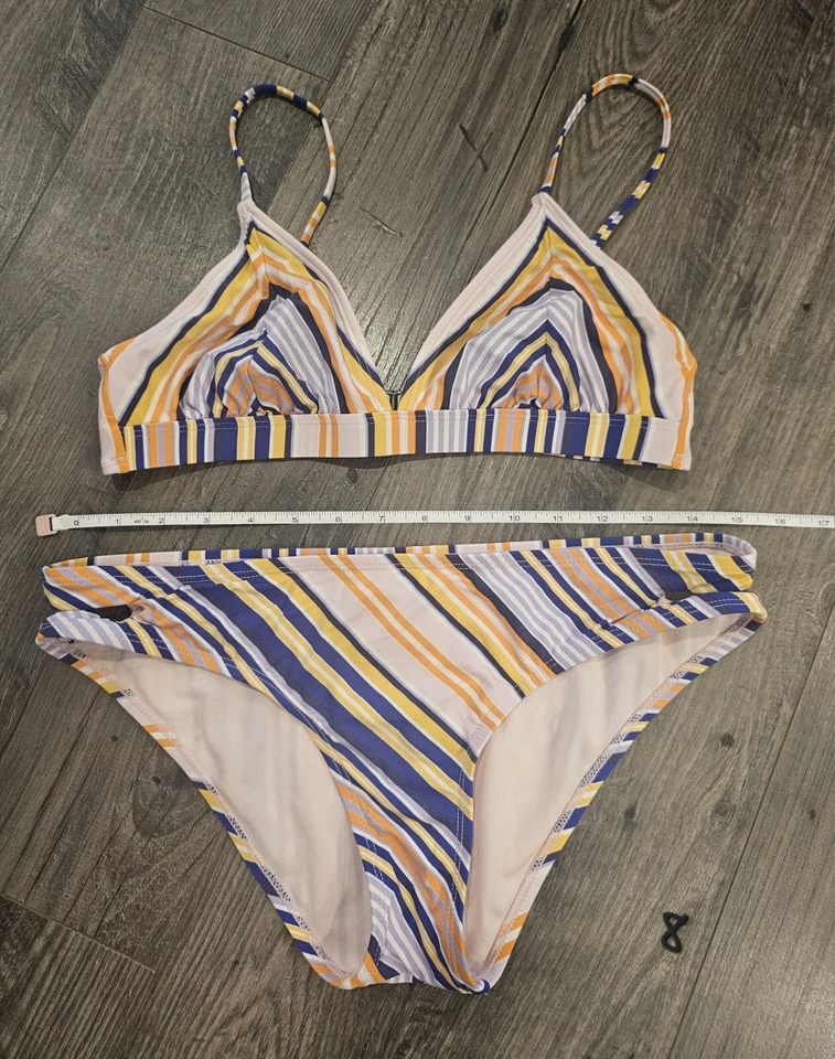 Bikini de laboratorio talla L púrpura naranja amarillo a rayas recortado bikini vacaciones de San Valentín Foto 1 de 4