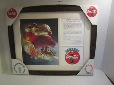 COCA-COLA Travel Refreshed Santa & Sprite Boy Framed Print Haddon Sundblom 1998 - Image 1 of 4
