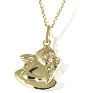 Collana damigella d'oro ciondolo battesimo angelo oro giallo 375 catenina ancora 45 cm - Foto 1 di 3