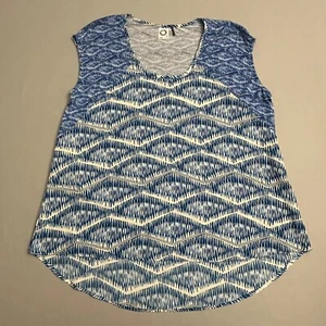 Akemi + Kin Top Womens Medium M Blue White Mixed Print Sleeveless Tunic Shirt - Picture 1 of 15
